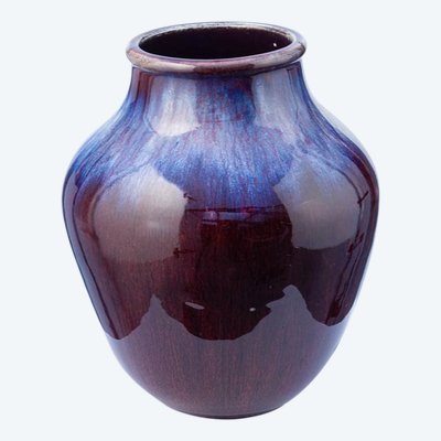 Blue and oxblood flamed vase - Frédéric Kiefer