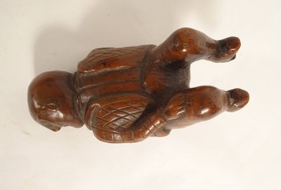 Snuffbox Boxwood Carved Crouching Figure Father Colic Folk Art