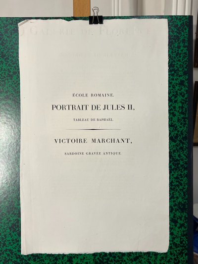 Jules II ,Raphael, Pierre gravée antique Victoire,  Gravure à l’eau forte 