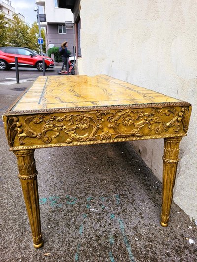 Gilded Wood Center Table With Marble Top, Late 19th Century