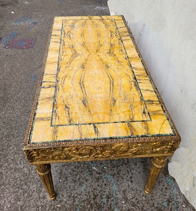 Gilded Wood Center Table With Marble Top, Late 19th Century