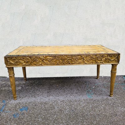 Gilded Wood Center Table With Marble Top, Late 19th Century