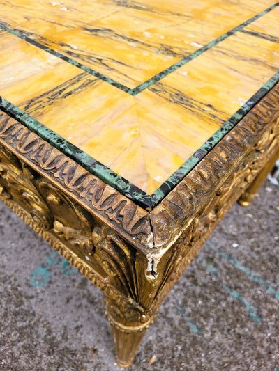 Gilded Wood Center Table With Marble Top, Late 19th Century