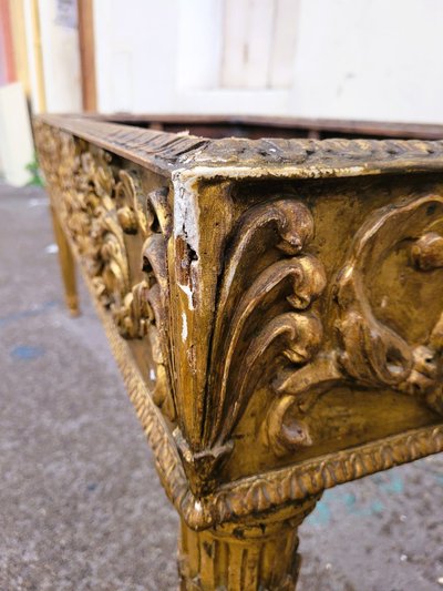 Gilded Wood Center Table With Marble Top, Late 19th Century