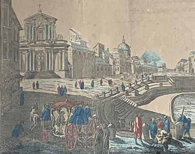 Grande paire de vues d'optiques anciennes d'époque milieu XVIIIème siècle vers 1740