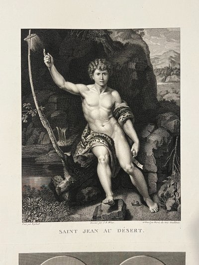 Saint John in the desert, Raphael, Pansy with Medusa's head Genius of Jupiter Etching