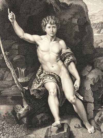 Saint John in the desert, Raphael, Pansy with Medusa's head Genius of Jupiter Etching