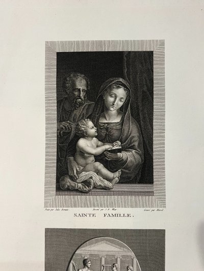  Sainte Famille, Jules Romain, Sacrifice à la Terre Pierre gravée antique Gravure à l’eau forte