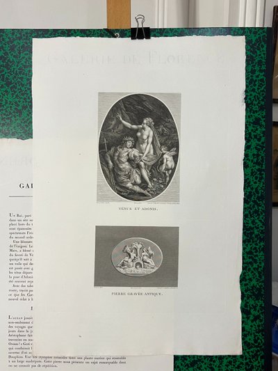 Venus et Adonis, Zucchero, Les Jardins de l’Océan Pierre gravée antique Gravure à l'eau forte