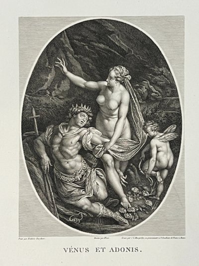 Venus et Adonis, Zucchero, Les Jardins de l’Océan Pierre gravée antique Gravure à l'eau forte