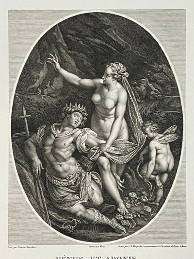 Venus et Adonis, Zucchero, Les Jardins de l’Océan Pierre gravée antique Gravure à l'eau forte