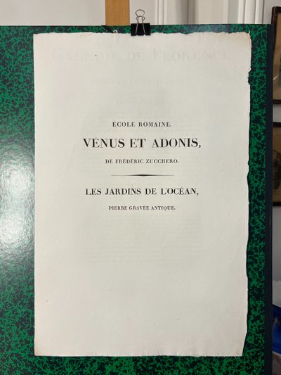 Venus et Adonis, Zucchero, Les Jardins de l’Océan Pierre gravée antique Gravure à l'eau forte