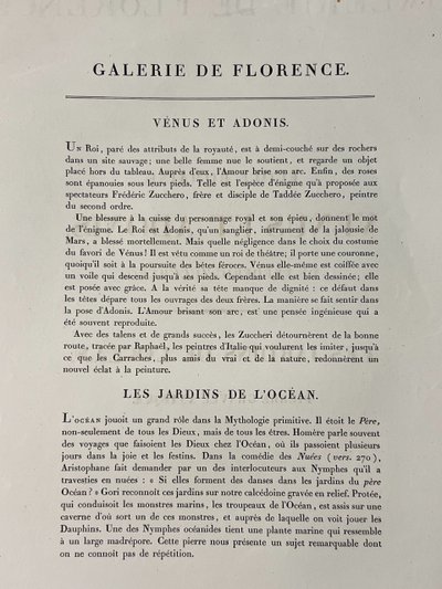 Venus et Adonis, Zucchero, Les Jardins de l’Océan Pierre gravée antique Gravure à l'eau forte