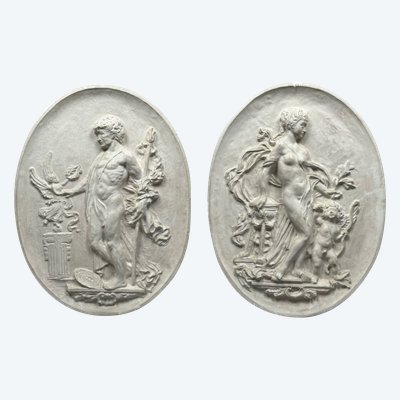 Two large plaster medallions, antique decor circa 1880