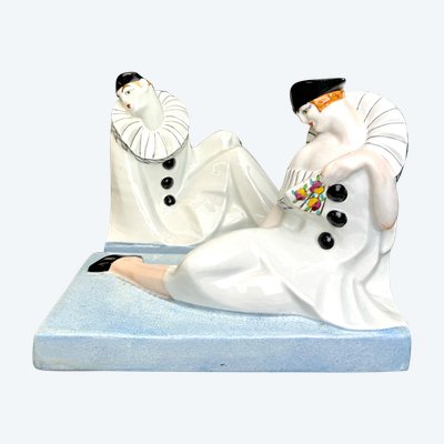 Genvane - Pierrot Et Colombine Earthenware Bookends