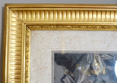 Large royalist engraving: King Louis XIV in majesty, gilded wood frame - 82cm x 99.5cm