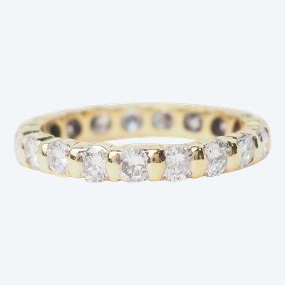 American wedding band in yellow gold and diamonds 1.33ct