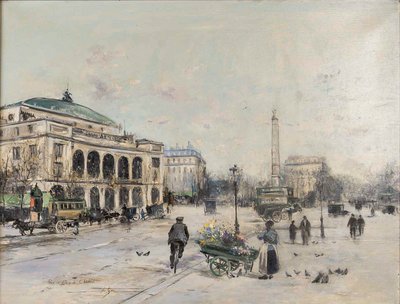 Jean-Bernard Trotzier The Itinerant Florist Place du Châtelet oil on canvas 20th century