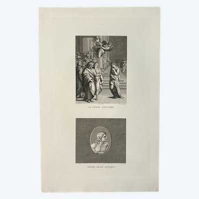 The adulterous woman, Bronzin, Léandre Antique engraved stone, Etching