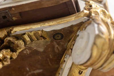 Louis XVI style gilded and lacquered wood console table. Circa 1900. LS48851756Q