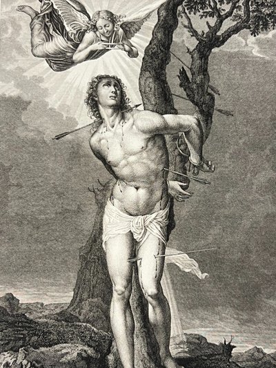 Saint Sebastien, Sodoma, Two athletes, Etching