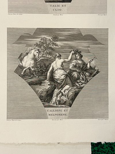 Thalie and Clio, Calliope and Melpomene, Pietro da Cortona, Etching