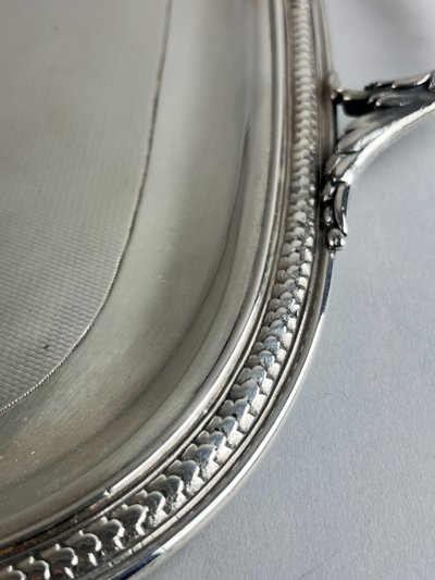 Silver-plated metal guilloché tray