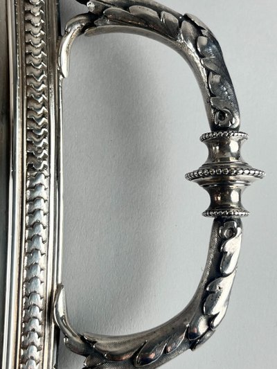 Silver-plated metal guilloché tray