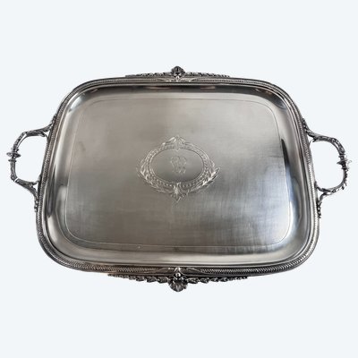 Silver-plated metal guilloché tray