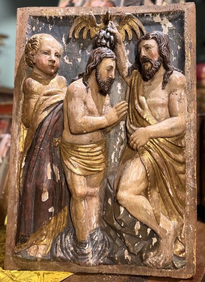 The Baptism Of Christ - Italian wood panel - 17th century