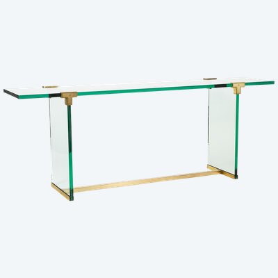 Peter Ghyczy. Glass and gilded brass console. Circa 1970. LS61102051G