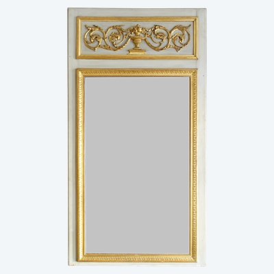 Louis XVI style trumeau, mantelpiece mirror or boiserie in lacquered and gilded wood - 198cm x 107cm