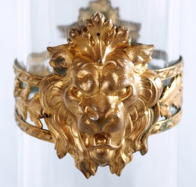 Very large Baccarat cut crystal vase, gilded brass mount with lion's head - circa 1900