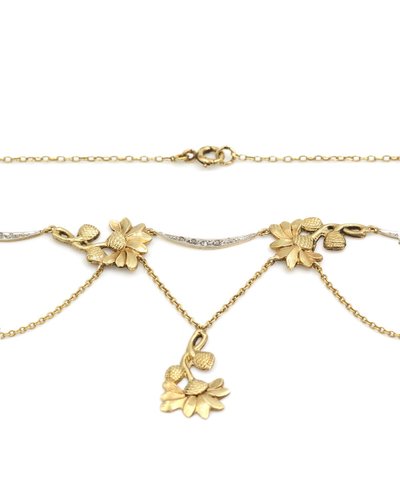 Art Nouveau Flower Drapery Necklace In 18k Gold And Platinum, Flower Necklace, Antique Jewelry