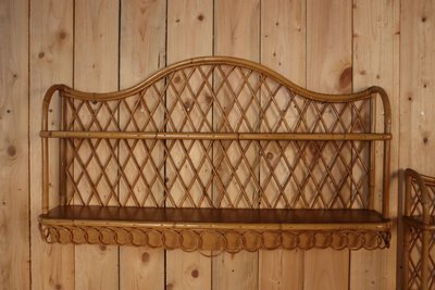 Large Pair of Rattan Wall Shelves Attributed to Audoux Minnet