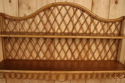 Large Pair of Rattan Wall Shelves Attributed to Audoux Minnet