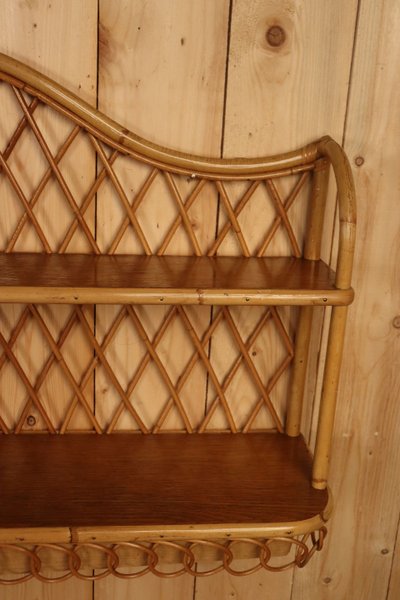 Large Pair of Rattan Wall Shelves Attributed to Audoux Minnet