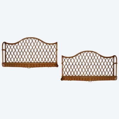 Large Pair of Rattan Wall Shelves Attributed to Audoux Minnet