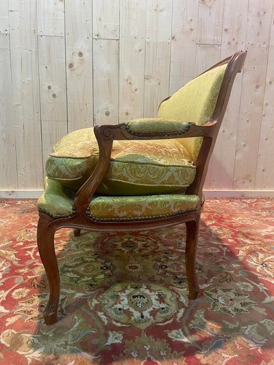 Sofa - Louis XV style bench in yellow silk