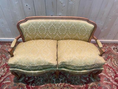 Sofa - Louis XV style bench in yellow silk