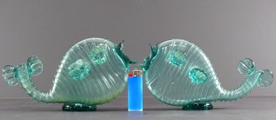 Venice, Murano Island, 1950s, Pair Of Blown Glass Soliflores Depicting Fish.