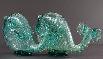 Venice, Murano Island, 1950s, Pair Of Blown Glass Soliflores Depicting Fish.