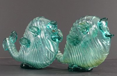 Venice, Murano Island, 1950s, Pair Of Blown Glass Soliflores Depicting Fish.