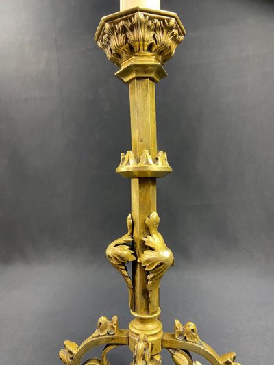 Neo-Gothic bronze lamp base, 19th century