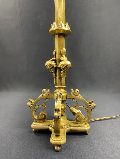 Neo-Gothic bronze lamp base, 19th century