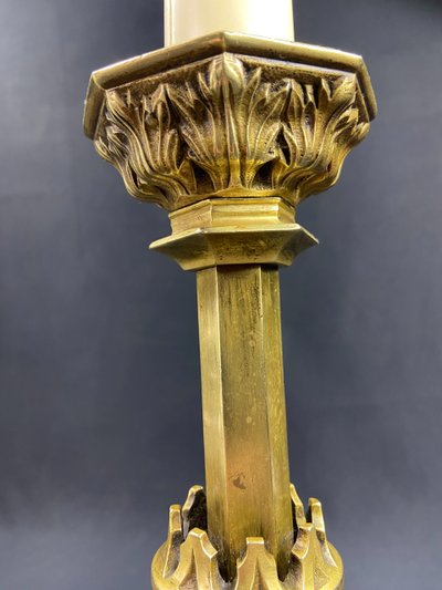 Neo-Gothic bronze lamp base, 19th century