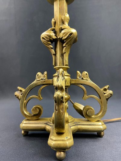 Neo-Gothic bronze lamp base, 19th century