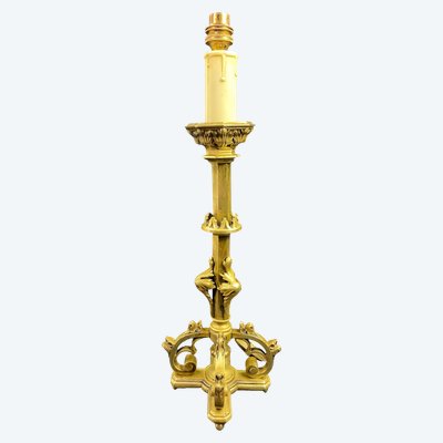 Neo-Gothic bronze lamp base, 19th century