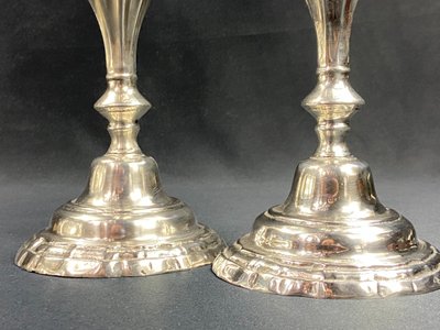 Pair of Louis XV Regency-style candlesticks in silver-plated bronze 18th-19th century