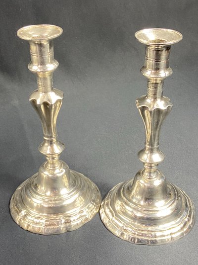 Pair of Louis XV Regency-style candlesticks in silver-plated bronze 18th-19th century